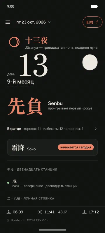 Японский день: 十三夜, 13-й день 9-го месяца, 先負 и начало солнечного сезона 霜降